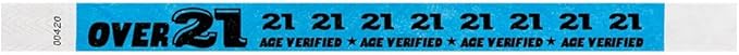 200 WristCo Over 21 Neon Blue Tyvek Wristbands for Events - ¾” x 10” - Waterproof Recyclable Comfortable Tear Resistant Paper Bracelets Wrist Bands for Concerts Festivals Admission Party