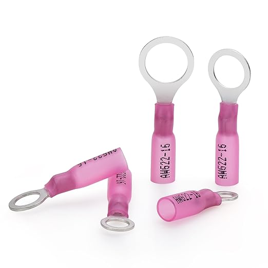 AutCreation 160PCS Heat Shrink Ring Terminals #10 Red 22-16 AWG Marine Grade Electrical Wire Connectors, Tinned Red Copper Resistant Ring Connectors, Insulated Waterproof Crimp Terminals