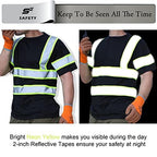 sesafety High Visibility Shirts for Mens Class 3 Hi Vis Reflective Construction Shirts for Men with Pocket Safety T Shirts for Men Work Shirt for Mens Short Sleeve Black Yellow Strips