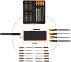 17Pcs File Tool Set with Carry Case,Premium Grade T12 Drop Forged Alloy Steel, Precision Flat/Triangle/Half-round/Round Large File and 12pcs Needle Files/1 brush