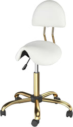 OmySalon Drafting Chair,Ergonomic Saddle Stool with Back Support,Tall Adjustable Rolling Stool with Thick Seat Cushion, Office Computer Chair for Salon Barber Spa Home Bar, White Gold
