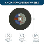 Benchmark Abrasives Aluminum Oxide Type 1, 14 Inch Chop Saw Blade, Cutting Wheel with 1/8" X 1" Arbor, Fast Circular Saw Blades for Cutting Metal Steel Drywall - Grinding Wheel - 10 Pack