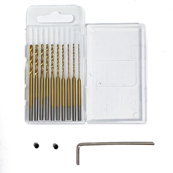 10 Mini Drill Bits(0.6mm-2.2mm) with 2 Screws and 1 Wrench, Only Fit for VQVYBXN Rotary Drill Pen(Gold)