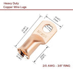 25Pcs 2/0 AWG 3/8" Stud Copper Ring Terminals Battery Cable Ends Wire Lugs 2/0 Gauge Battery Cable Lugs Heavy Duty Cable Lugs Bare Copper Eyelets Tubular Ring Terminal Connectors