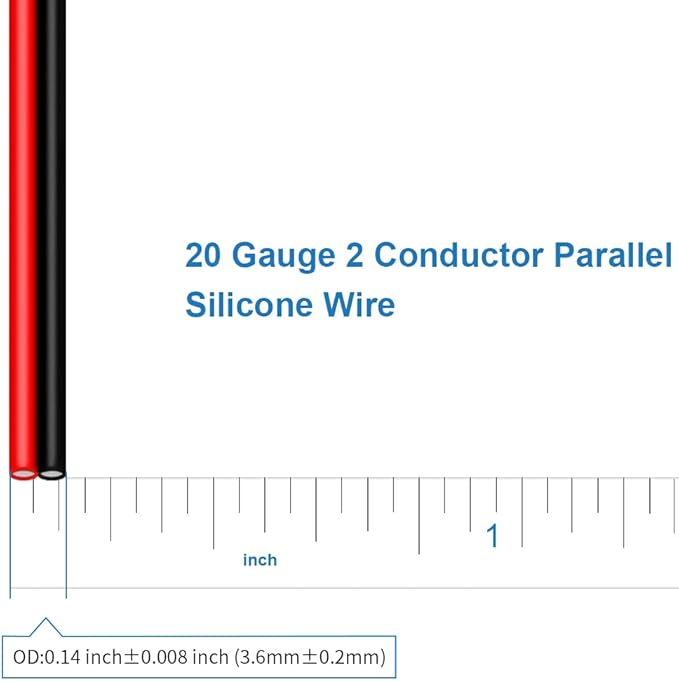 BNTECHGO 20 Gauge Flexible 2 Conductor Parallel Silicone Wire Spool Red Black High Resistant 200 deg C 600V for Single Color LED Strip Extension Cable Cord,Model,25ft Stranded Tinned Copper Wire