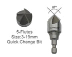 CONQUER Tools 5 Flute Metal Countersink Drill Bit, 87 Degree for 1/4'' Hex Shank Fit 1/8"-3/4"(3mm-19mm), Burr Removal, Deburring Beveling Chamfer Tool, Holes Shaping Trimming, Inner/Pipe Reamer