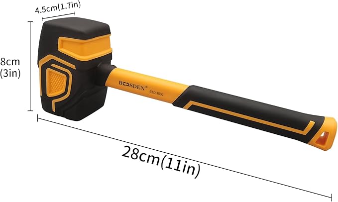 BOOSDEN Rubber Mallet, 10 oz Rubber Mallet Hammer, Rubber Hammer with Hook, Mallet Hammer with Solid Head & Ergonomic Grip Handle, Soft Face Hammer, No Damage for Flooring, Woodworking and Camping
