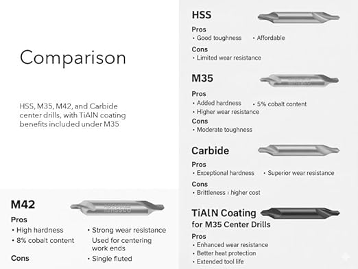 Accusize Industrial Tools (#1-#5), SAE 3.15mm-12.5mm, 6 Pc ANSI M35 (H.S.S. +5% Cobalt) TiAlN Coated Center Drill Bit Set, Metric Sizes, 3500-6002