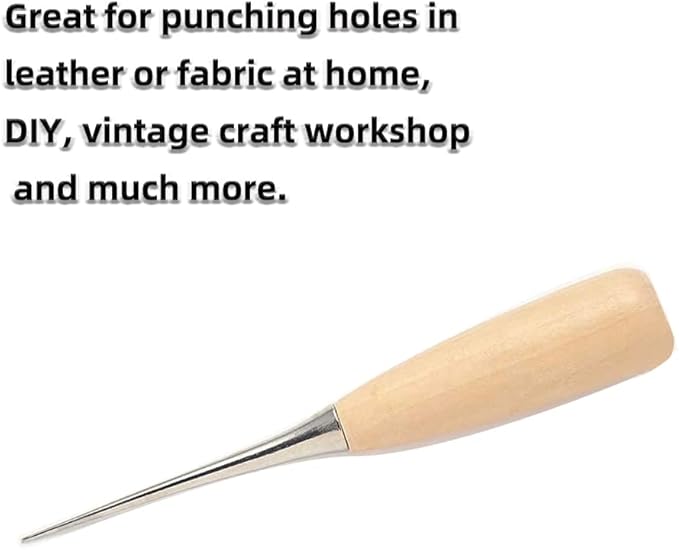 WUTA Leather Craft Awl Tools Leather Hole Punch Tool Sewing Punching Hole Maker Stitching Over Stitch Wood Handle 5 Packs