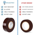 OHLECTRIC Professional Grade Vinyl Electrical Tape (20 Pack) Brown - 7 Mil Thick Flame-Retardant, Heat & Weather Resistant 3/4 Inch x 60 Feet | Ideal for Contractors & Electricians