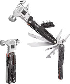 MALOM 18-in-1 Upgraded adjustable Hammer, Stainless Steel multitool Pliers with Replaceable Tungsten Wire Cutters, Bottle Opener, Nylon Sheath, Ideal for Camping, Survival, Hunting (Black)