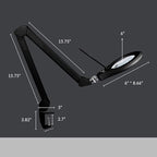 Neatfi LED Magnifying Lamp with Clamp, Dimmable, 6500K Color Temperature, Glare-Free, for Sewing, Painting, Jewelry Making, and Reading (Black, 6 Inch Glass Lens)