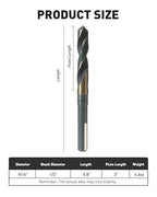 COMOWARE 9/16" Reduced Shank Drill Bit, HSS M2, Black & Gold Drill Bit with 3-Flat 1/2" Shank, 135° Split Point, Metal Drills Bits for Steel/Aluminum/Iron/Plastic/Wood, for Electricians & DIY