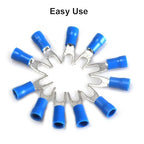 100pcs Insulated Fork Spade Wire Connectors, U Type Electrical Crimp Terminal for 16-14AWG Cable by MILAPEAK (Blue)