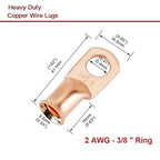 8Pcs 2 AWG 3/8" Stud and 8Pcs 2 AWG 5/16" Stud Heavy Duty Copper Wire Lugs with 16Pcs Heat Shrink Tubing 2 Gauge Ring Terminals 2 AWG Battery Cable Ends Bare Copper Eyelets
