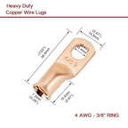 25Pcs 4 AWG 3/8 Heavy Duty Battery Cable Ends 4 Gauge Wire Connectors 4 Gauge Battery Cable Lugs Wire Lugs Ring Terminals Bare Copper Eyelets Tubular Ring Terminal Connectors
