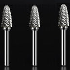 Carbide Burr Set 1/4" Shank SF-3 Die Grinder Bits Tungsten Double Cut Burr Bits (3/8" Cutter Dia X 0.84" Cutter Length) for Die Grinder Kits Metal Grinding Drilling Polishing (3pcs)