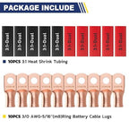 haisstronica 10pcs 3/0 AWG - 5/16"(M8) Battery Cable Lugs, Heavy Duty Copper Wire Lugs with 10pcs 3:1 Adhesive Heat Shrink Tubing, 000 Gauge Wire Lugs, Battery Terminal Connector, Battery Cable Ends