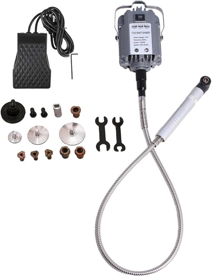 1000W Hanging Flex Shaft Die Grinder Sander Polisher Rotary Tool, Foot Pedal Control, Extendable Polising Handle, Forward and Reverse Rotation