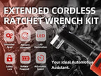 dogtooth Extended Cordless Electric Ratchet Wrench Set,40 Ft-lbs, 300 RPM, Brushless, Variable Speed Trigger, 3/8" 16.8V Power Ratchet Tool Kit With 1 * 1500mAh Lithium-Ion Battery And Charger