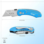 Vickay Folding Utility Knife Heavy Duty Box Cutter with 5 SK5 Quick Change Blades, Safety Axis Lock Design Razor Knife, Lightweight Aluminum Body Belt Clip for Office