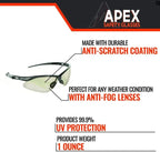 Malta Dynamics APEX Safety Glasses – Construction Safety Glasses for Men and Women with Anti Scratch and Anti Fog Protection, ISEA & ANSI Z87 Compliant (Indoor/Outdoor, 12 Pairs)