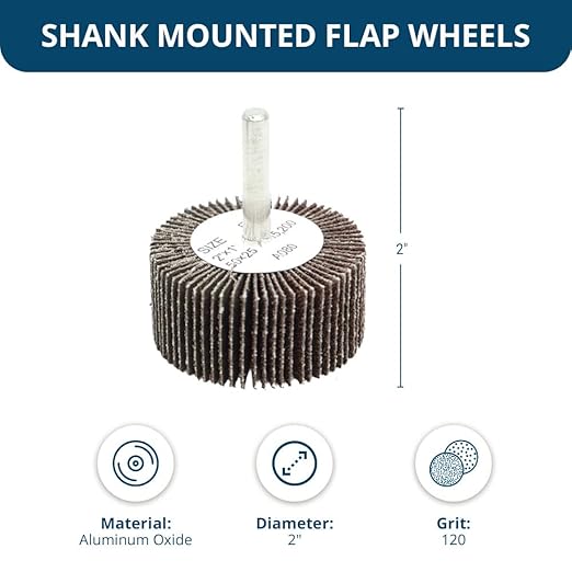Benchmark Abrasives 2" x 1" Aluminum Oxide Flap Wheel with 1/4" Shank Mounted, Perfect for Woodworking Grinding Polishing Rust Paint Removal (10 Pack) - 120 Grit