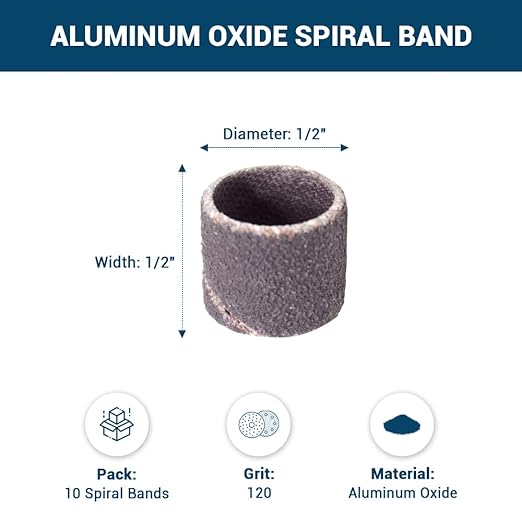 Benchmark Abrasives 1/2" x 1/2" Aluminum Oxide Sanding Bands, Spiral Bands Rotary Sander Attachment for Drill & Die Grinder, Metal Polishing, Sanders for Woodworking Sander Tool (10 Pack), 120 Grit