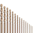KENDO 15PCS Cobalt Drill Bit Set (1/16"-3/8"), M35 High Speed Steel,Twist Jobber Length for Hardened Metal, Stainless Steel, Cast Iron, Wood and Plastics, with Metal Index Storage Box