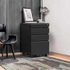 STANI 3 Drawer Mobile File Cabinet with Lock Under Desk Metal Filing Cabinet Locking Office Mobile Cabinet with Wheels Under Desk Office Drawers Rolling Mobile File Cabinet Assembly Required Black