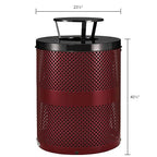 Global Industrial 32 Gallon Outdoor Perforated Steel Round Trash Can with Rain Bonnet Lid, Plastic Liner and Anchor Kit Included, 23-1/2" Diameter x 40-1/2"H, Red