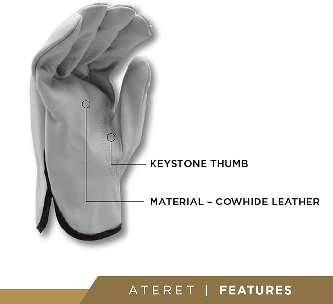 ATERET 120 Pairs Large Heavy Duty Durable Cowhide Leather Work Gloves I Driver Gloves for Truck Driving, Warehouse, Gardening, Farming