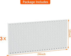 TORACK 3Pcs Metal Pegboard Panels(12x24 inch) for Wall Garage Utility Tools Storage Pegboard for Workbench, Modular Peg Board Tool Organizer Boards(Pack of 3, Grey)