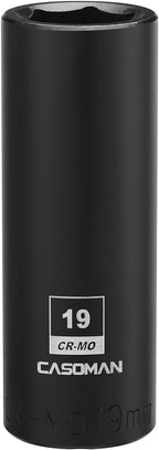 CASOMAN 1/2-Inch Drive x 19mm Deep Impact Socket, 6-Point, Metric, CR-MO