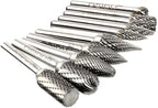 Carbide Burr Set 10pcs Die Grinder Bits 1/2 Inch Cutting Burrs 1/4 Inch Shank Double Cut Carbide Rotary Burr Set for Die Grinder Drill,Metal Carving,Polishing,Engraving,Drilling