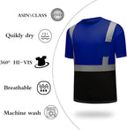 High Visibility Shirts Quick Dry Safety T Shirts with Reflective Strips and Pocket Short Sleeve Mesh Hi Vis Construction Work Class 2 Shirt for Men/Women Black Bottom Blue,3XL