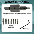 ASSORTS Precision Rotary Broach with 3/4" (19.05 mm) Shank & 7-Piece HSS Hex Punch Set – Ideal for CNC, Lathe, Milling & Drilling Machines