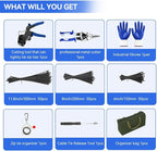 Metal Zip Ties Cutter Stainless Steel Cable Tie Gun Kit Assortment With 150pcs Black Stainless Steel Zip Ties Heavy Duty Outdoor For Chain Link Fence Parts Exhaust Wrap