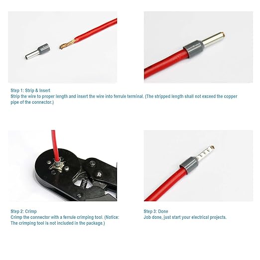 Fidioto AWG12 Wire Ferrules Terminals, 250pcs AWG12 Terminal Connector Wire Insulated Cord Pin Ends Terminals for Electric, Industrial, Chemical Industry, Power Control System, etc.