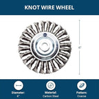 Benchmark Abrasives 6" x 5/8" Standard Twist Knot Wire Wheel with Arbor 5/8"-11 Thread for Weld Cleaning, Weld Spatter Removal, Stripping, Use with Angle Grinders - Carbon Steel