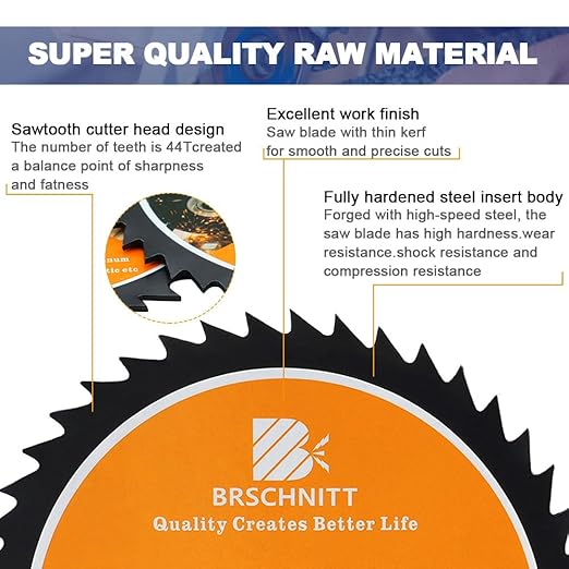 HSS Circular Saw Blade 3 3/8inch - BRSCHNITT 44T 3/5"-3/8" Bore Cutting Discs for Cutting Wood, Copper, Aluminum, Plastic and Soft Metal
