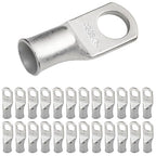 SELTERM 25pcs 2 AWG 3/8" Stud Marine Grade Tinned Copper Battery Cable Lugs, 2 Gauge Ring Terminals, UL Wire Lugs Electrical Battery Cable Ends, Tinned Copper Lugs Battery Terminal Connectors