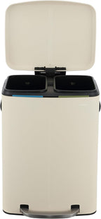 happimess HPM1005F Marco Rectangular 10.6-Gallon Double Bucket Trash Can with Soft-Close Lid, Fingerprint Resistant, Modern, Minimalistic for Home, Kitchen, Office, Bathroom, Limestone Beige