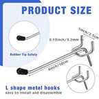 Tatuo 200 Pcs Pegboard Hooks Galvanized Metal Pegs with Rubber Tip Fit 1/4" 1/8" for Garage Store Wall Tool Organization Display(4 Inch)