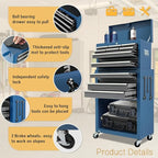 13 Drawer Rolling Tool Chest with Wheels, 2 in 1 Detachable Tool Chest with Drawers, Large Tool Box with Lock, Metal Tool Cabinet for Garage Workshop(Blue-Gray)