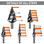 THINKWORK Four Spiral Flute Step Drill Bit Set (Metric), 5 Pcs HSS Step Drill Bits (4mm-35mm) Unibit Step Drill Bit, 6mm and 10mm Shank Step Bits for Aluminum, Wood, Plastic, Metal