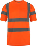 High Visibility Class 3 T Shirts，Hi Vis Safety Shirts with Reflective Strips and Pocket, Short Sleeve Quick Dry Mesh Construction Work Shirt for Men/Women Orange,2XL