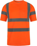 High Visibility Class 3 T Shirts，Hi Vis Safety Shirts with Reflective Strips and Pocket, Short Sleeve Quick Dry Mesh Construction Work Shirt for Men/Women Orange,3XL