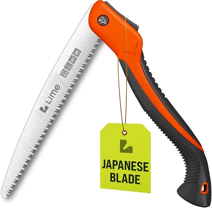 GROWIT Folding Camping saw 11 Inch - Heavy Duty Pruning Saw with Triple-Cut SK5 Blade, 7 TPI Razor Teeth for Tree Trimming, Wood Cutting, Camping, Bushcraft, and Gardening