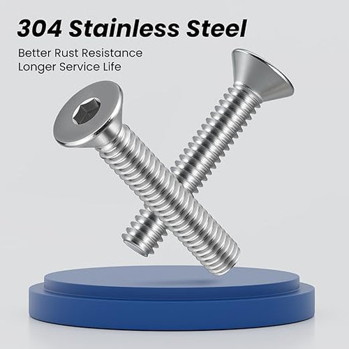1/4-20 Bolt, 1/4-20 x 1-1/2 Inch Flat Socket Head Screws 30Pcs, 304 Stainless Steel 18-18 Countersunk Bolts, Full Thread, with Hex Spanner